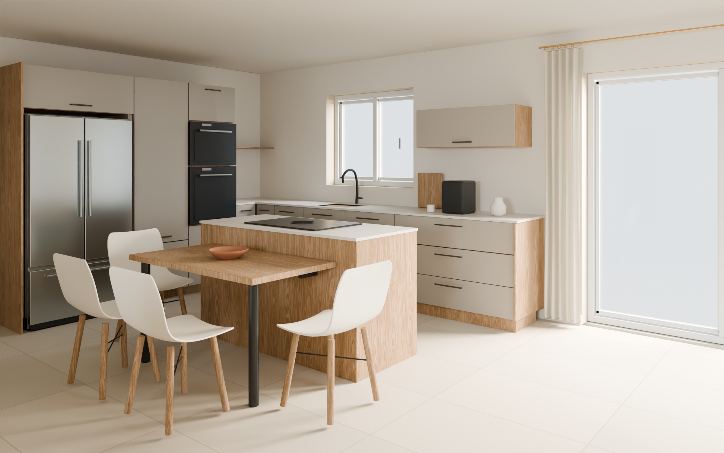 Vue de cuisine issue de l’étude 3D de la maison personnelle Manor